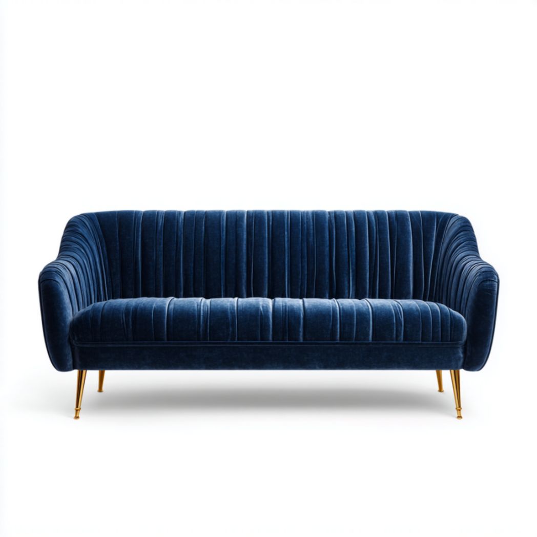 Canapé 3 places tissu velours bleu structure en bois-Luonto Furniture