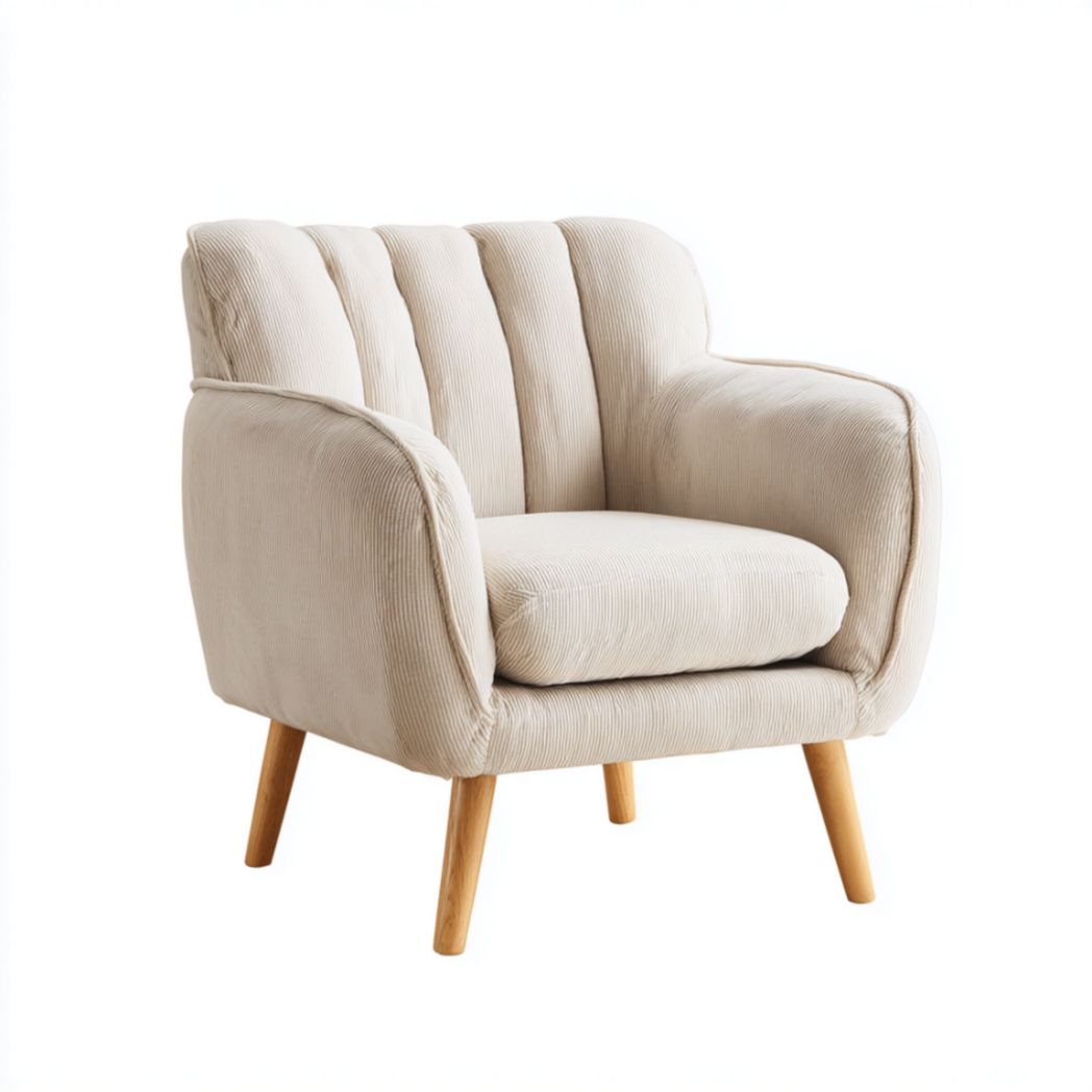 Fauteuil en tissu polyester beige avec pieds en bois-Luonto Furniture