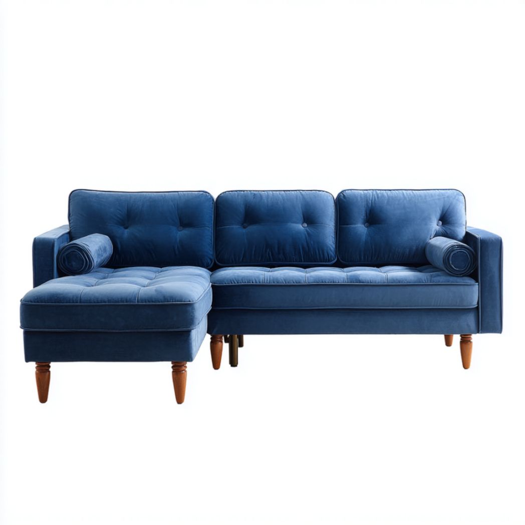 Canapé d'angle gauche en polyester bleu canard, pieds en bois-Luonto Furniture
