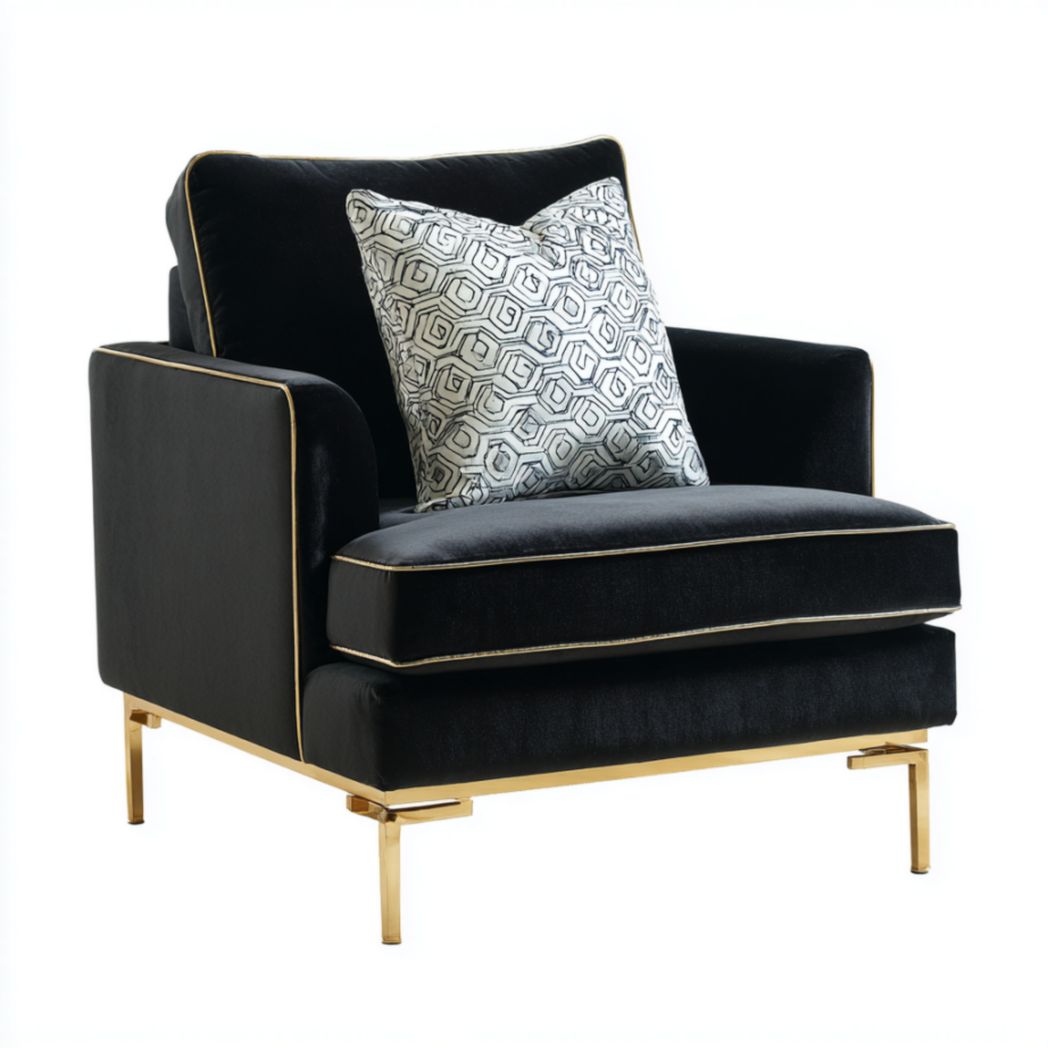 Fauteuil en tissu polyester noir avec pieds en acier doré-Luonto Furniture