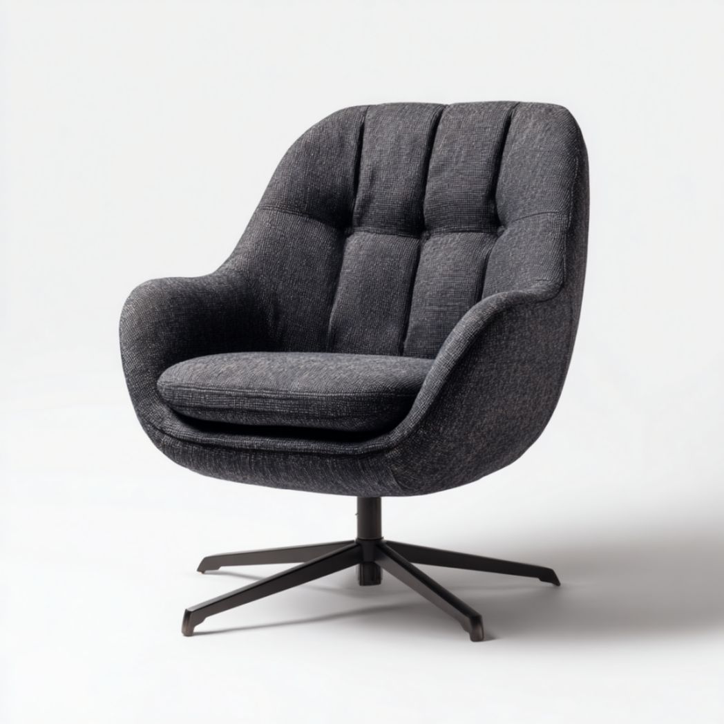 Fauteuil pivotant en tissu polyester gris avec base en acier noir-Luonto Furniture
