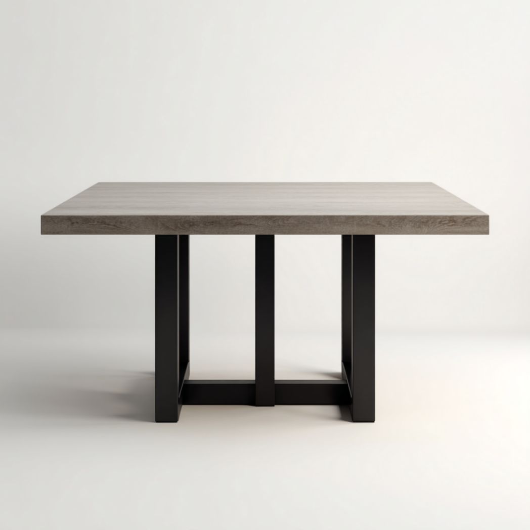 Table à manger rectangulaire avec plateau imitation bois et piètement central en métal-Luonto Furniture