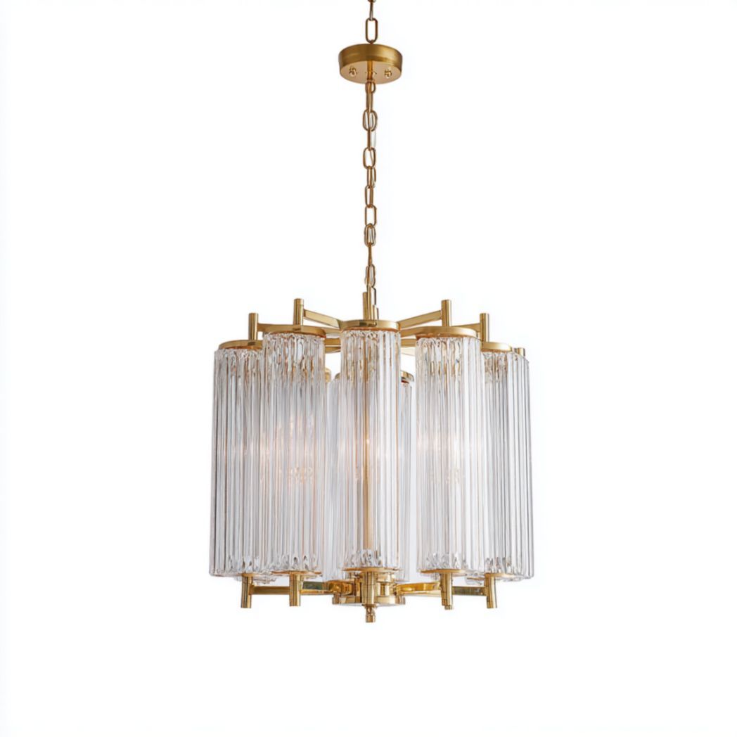 Suspension cylindrique en verre strié et laiton-Luonto Furniture