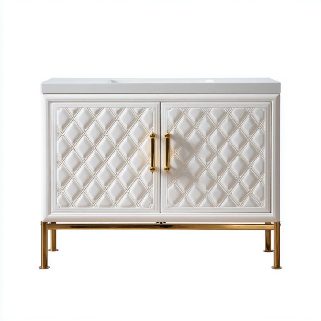 Meuble vasque sur pieds blanc et doré 80 cm-Luonto Furniture