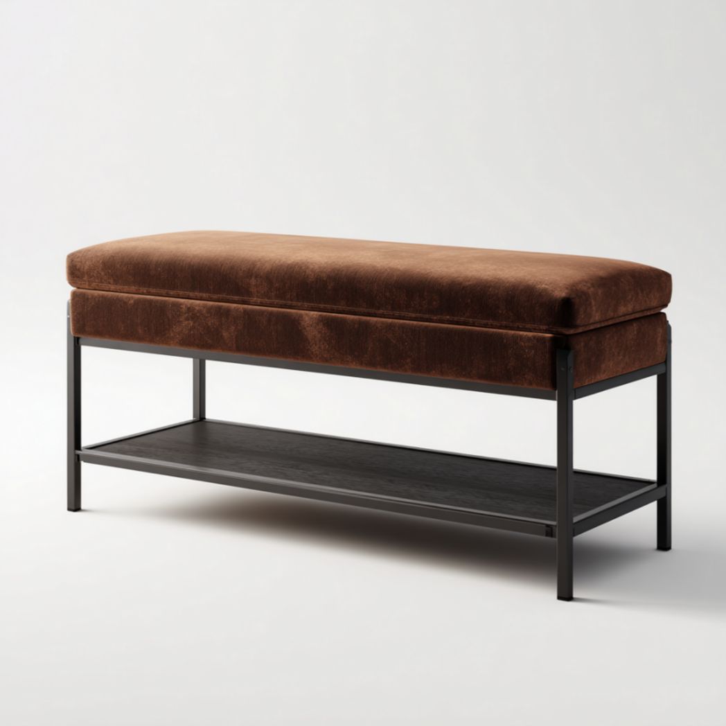 Banc rembourré en tissu polyester marron avec structure en métal-Luonto Furniture