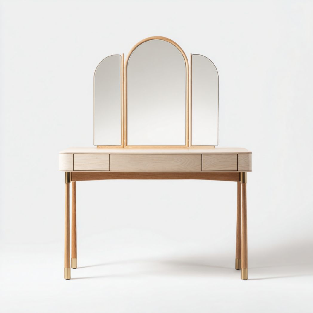 Coiffeuse en bois d'eucalyptus massif et placage de chêne, avec piètement métallique-Tov Furniture