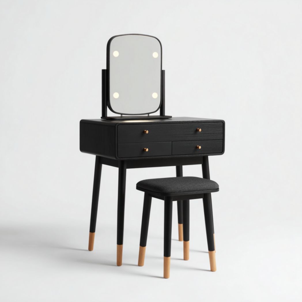 Coiffeuse noire avec miroir intégré et tiroirs-Tov Furniture