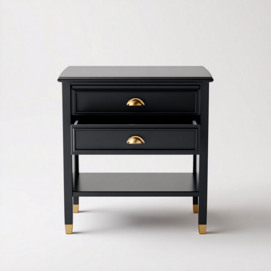 Table de chevet avec 2 tiroirs et tablette inférieure, noir-Tov Furniture