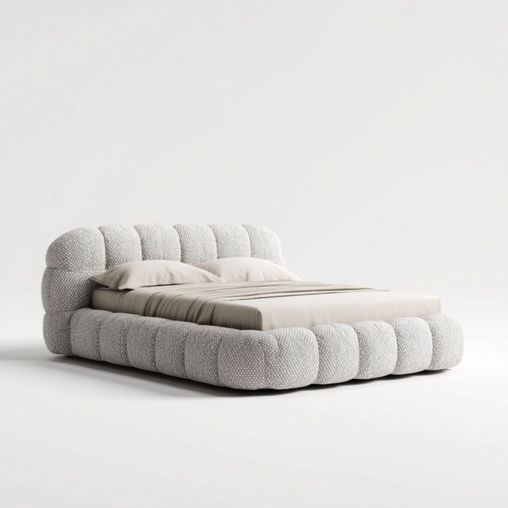Lit double rembourré en polyester blanc-Tov Furniture
