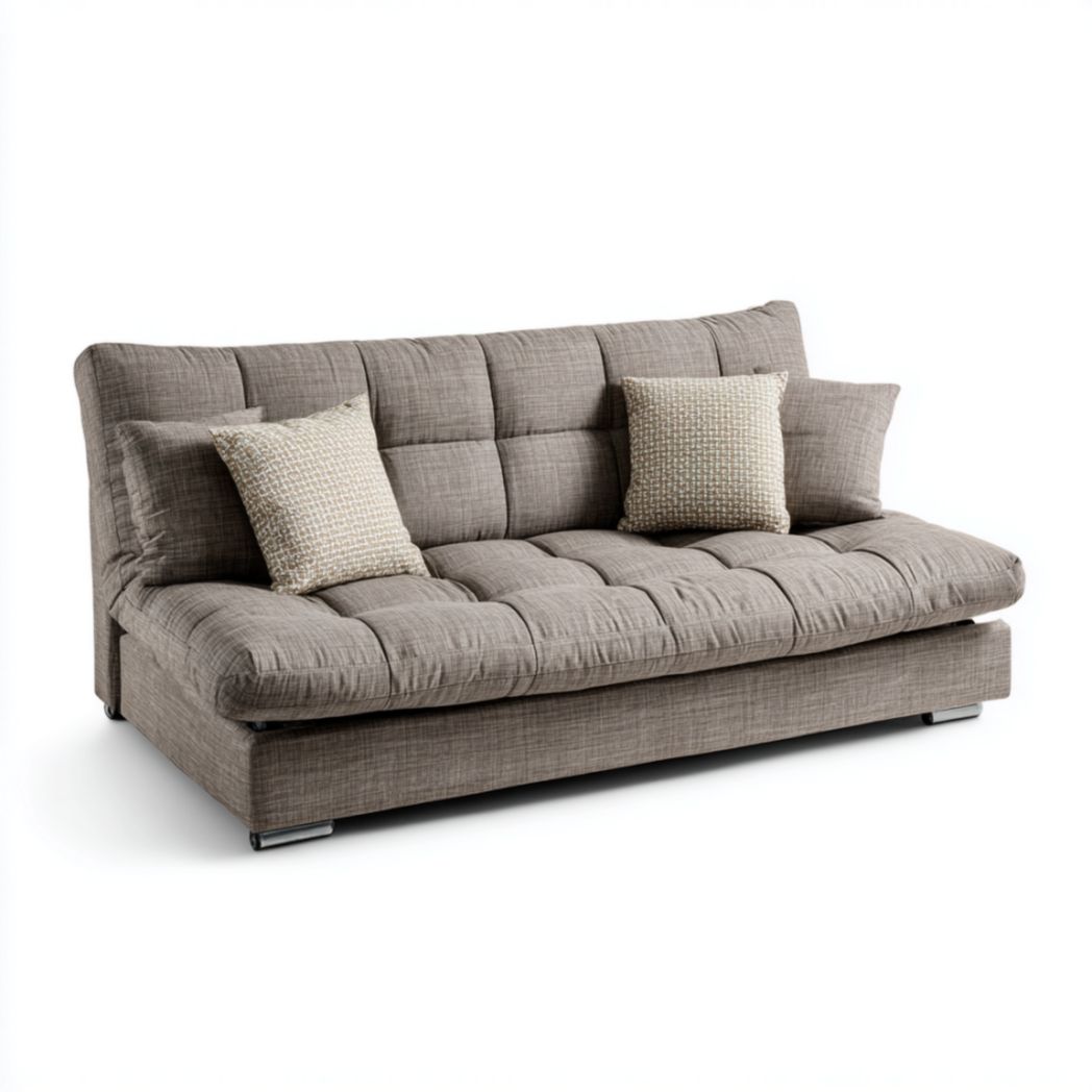 Canapé-lit futon compact convertible tissu texturé beige lattes de pin-Tov Furniture