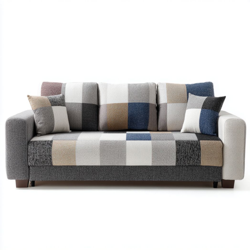 Canapé 3 places convertible tissu patchwork pieds bois-Tov Furniture