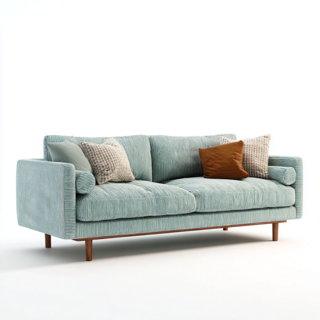 Canapé 2 places en velours côtelé bleu clair, pieds en bois-Tov Furniture