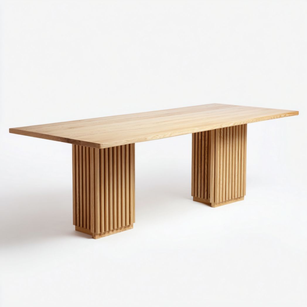 Table rectangulaire avec plateau en bois massif et pieds centraux en bois-Tov Furniture