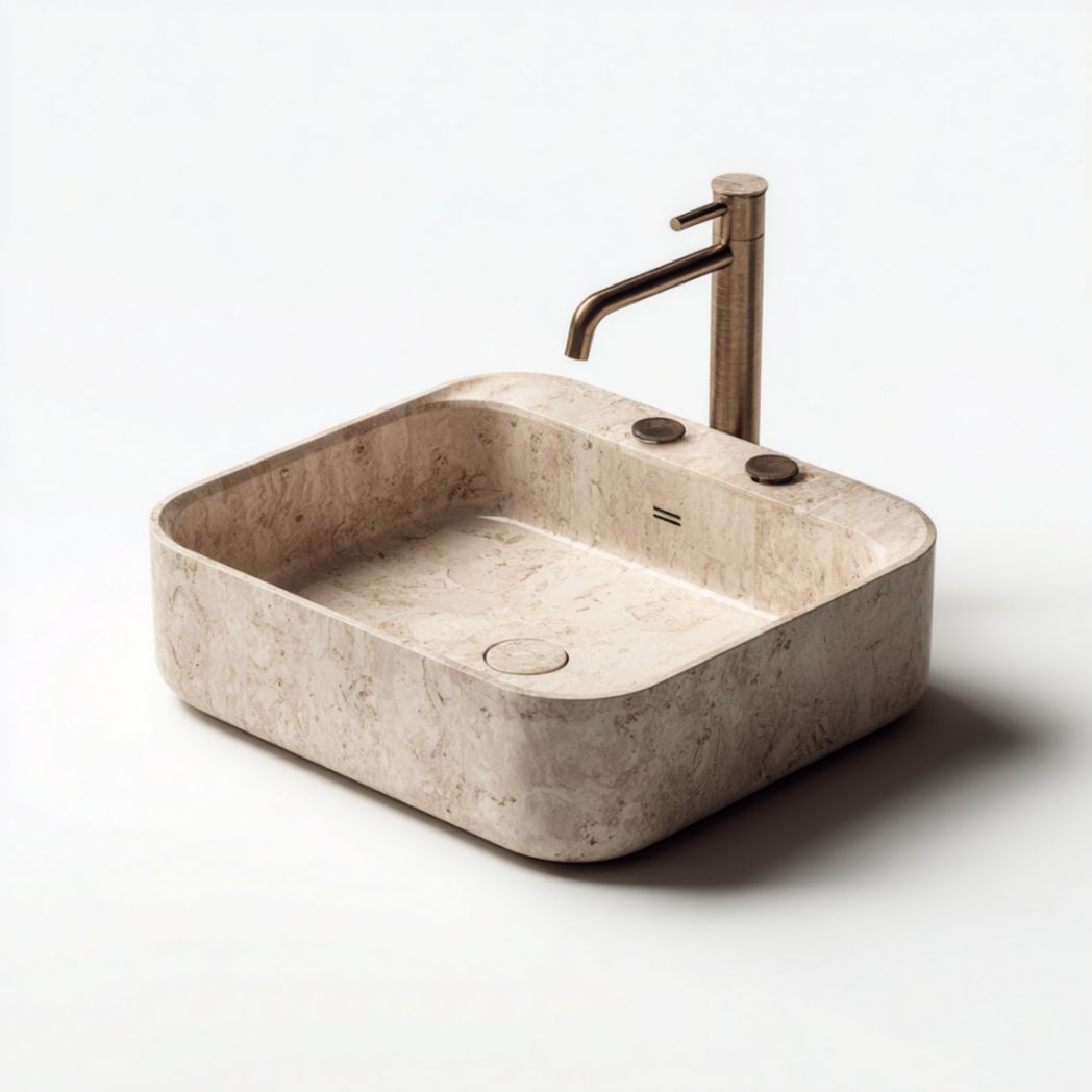 Vasque à poser rectangulaire en pierre naturelle beige-Tov Furniture