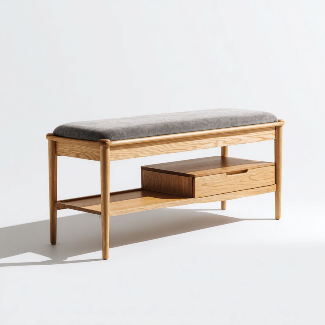 Banc rembourré en tissu polyester gris avec structure en bois massif et tiroir-Tov Furniture