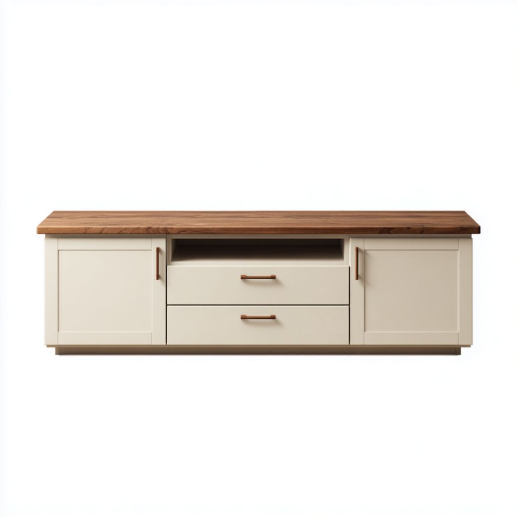 Meuble TV avec panneaux peints beige et plateau en bois massif-Tov Furniture