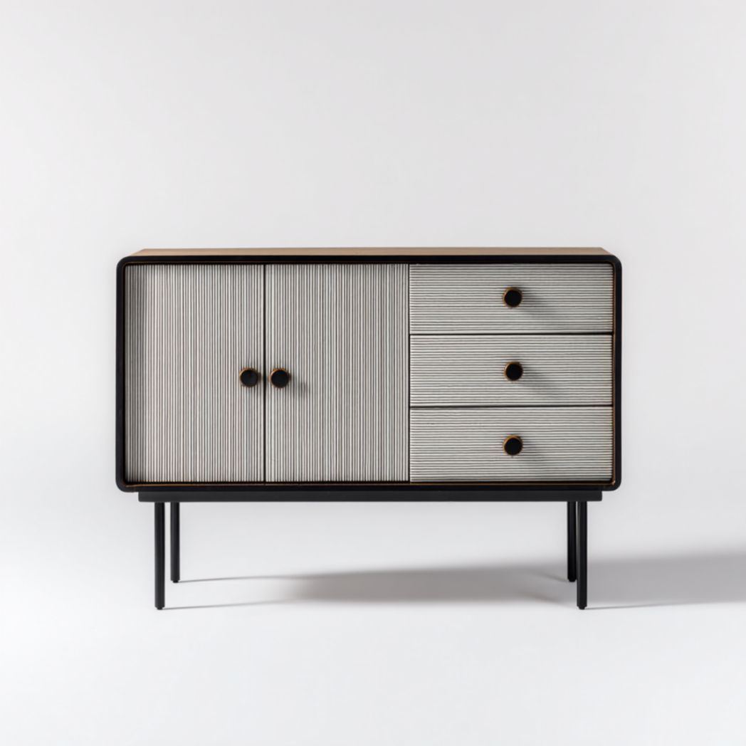 Meuble de rangement avec panneaux texturés et piètement en métal-Tov Furniture