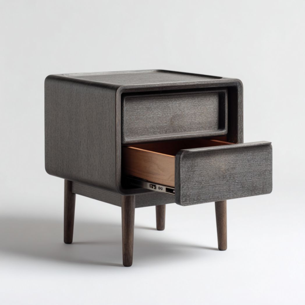 Table de chevet avec tiroir en bois finition gris foncé-Polo Furniture