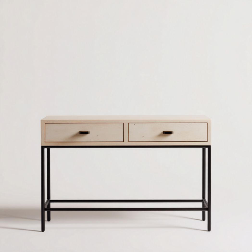 Console avec deux tiroirs en panneaux de bois et piètement en acier-Polo Furniture
