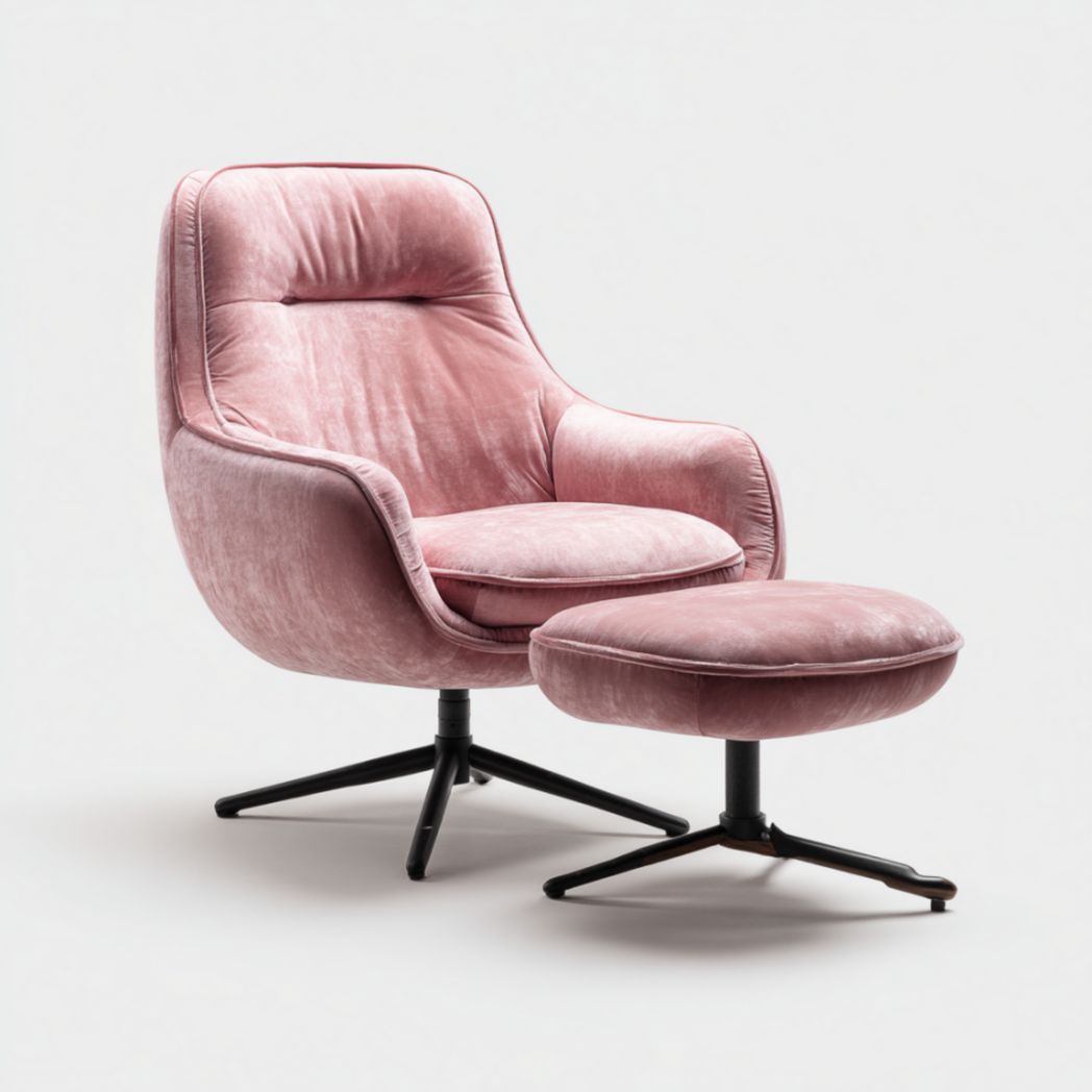 Fauteuil en tissu polyester rose avec repose-pieds et pieds en acier noir-Polo Furniture