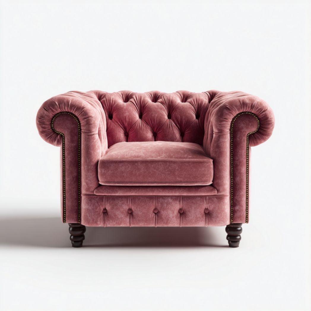 Fauteuil capitonné en tissu polyester rose avec pieds en bois-Polo Furniture