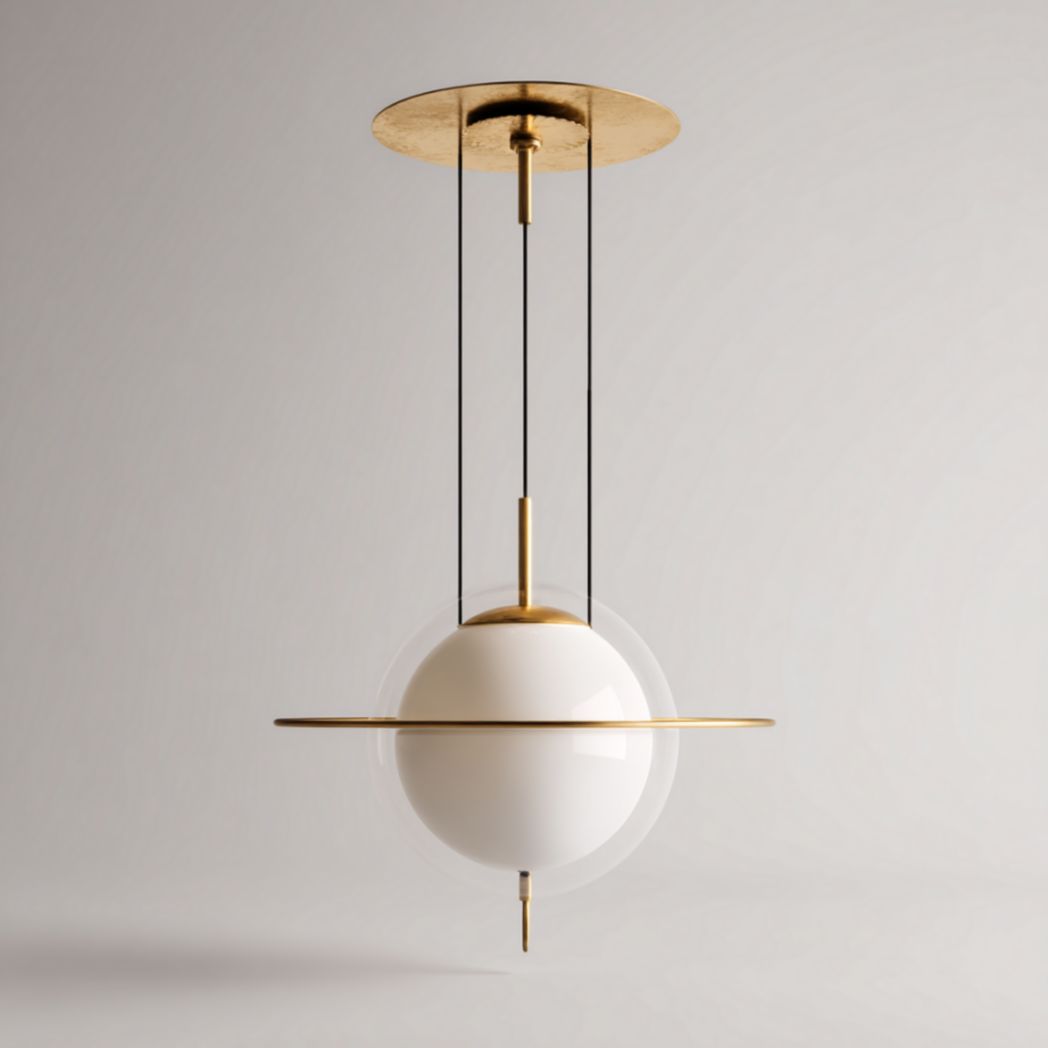 Suspension sphérique en verre opalin et laiton-Polo Furniture