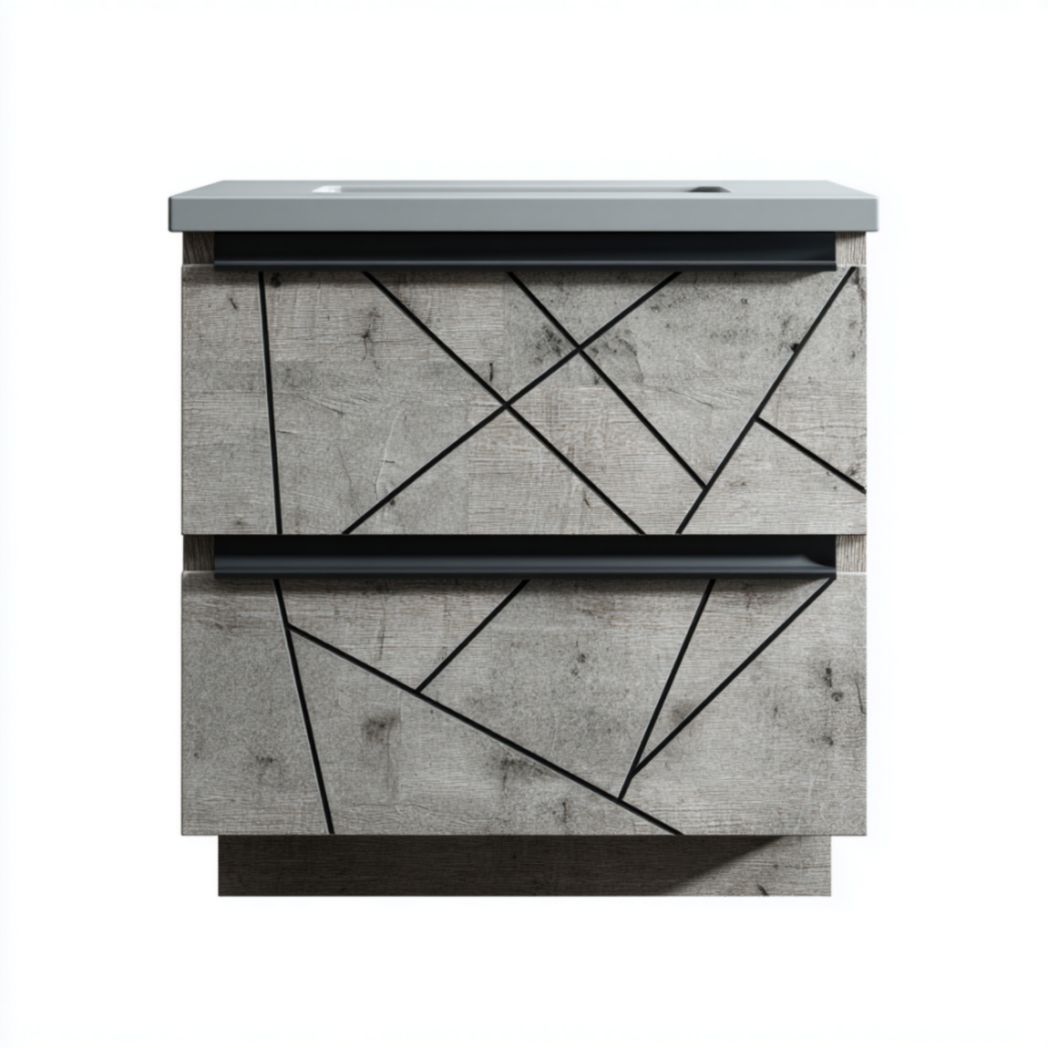 Meuble de salle de bain suspendu simple vasque en béton composite avec vasque intégrée-Polo Furniture