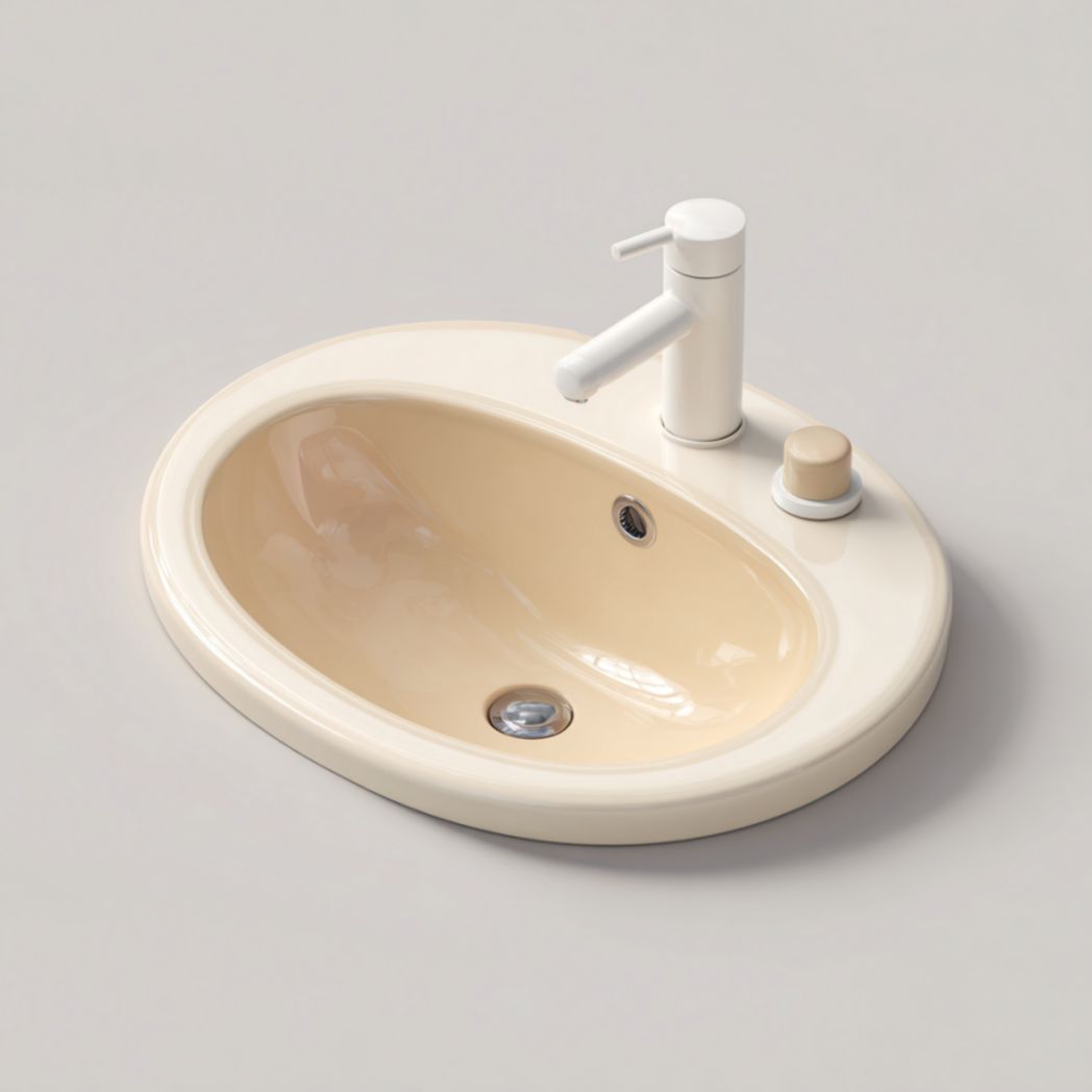 Vasque à poser ovale en céramique émaillée ivoire-Polo Furniture