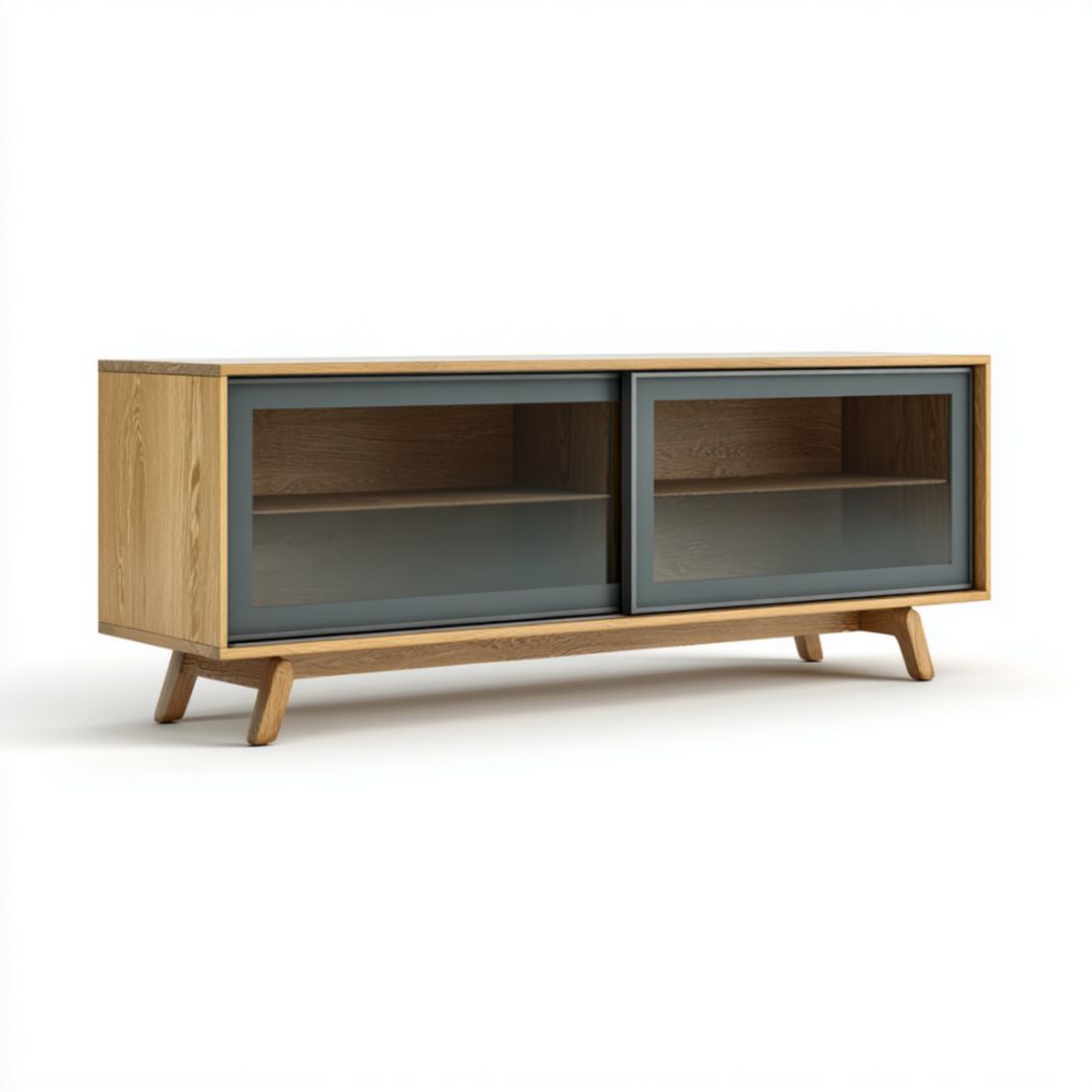 Meuble TV avec structure en bois massif et portes en verre-Polo Furniture