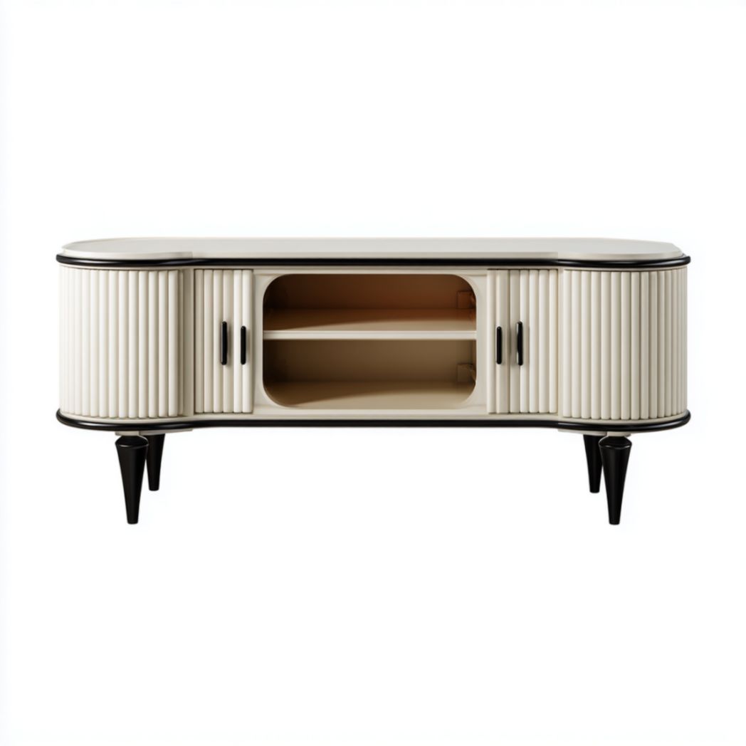 Meuble TV avec panneaux peints crème et pieds en métal-Polo Furniture