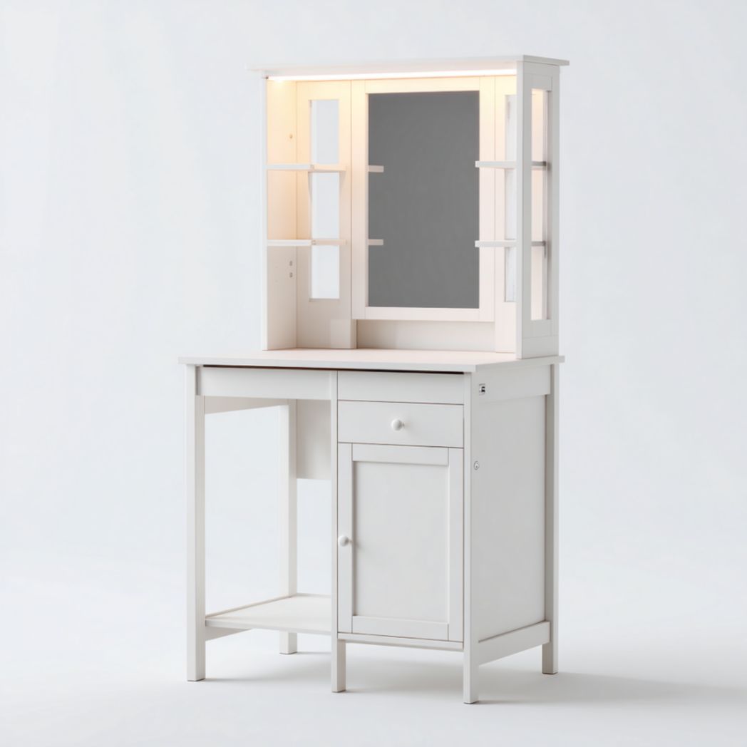 Coiffeuse avec miroir et rangements, structure en panneaux pressés laqués-Vanesa Furniture