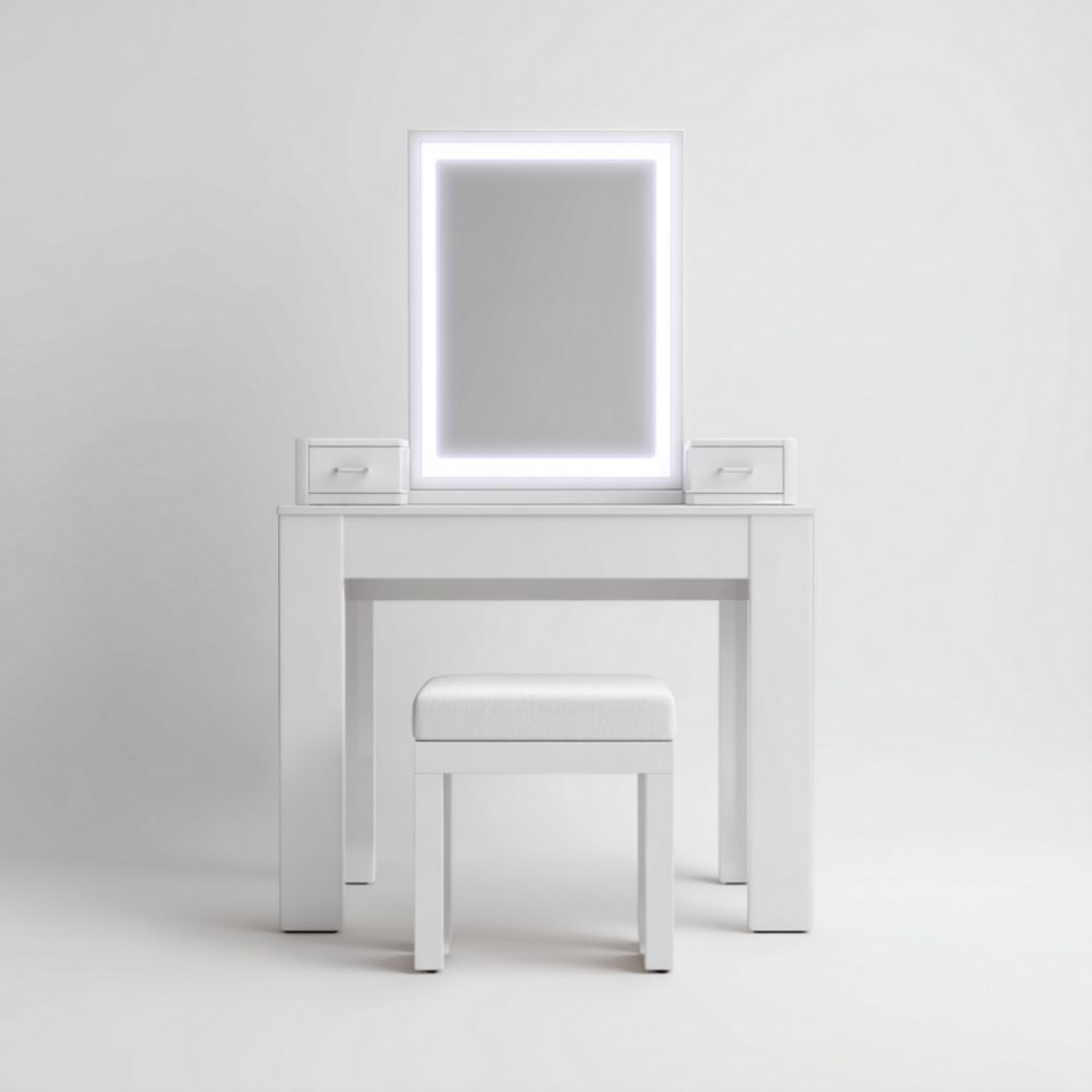 Table de maquillage blanche avec miroir lumineux et tabouret-Vanesa Furniture