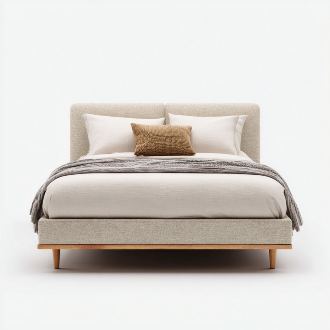 Cadre de lit textile beige clair-Vanesa Furniture