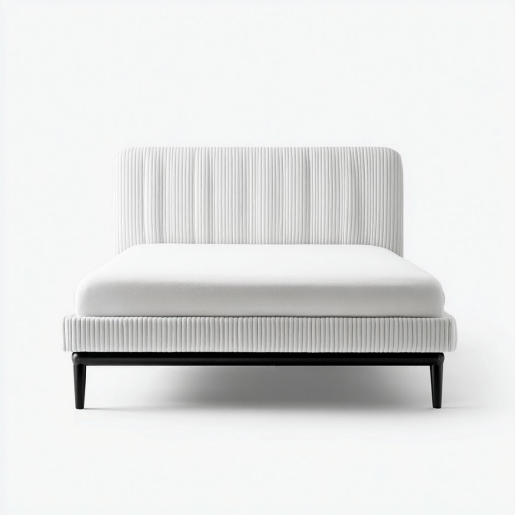 Lit double rembourré en tissu blanc-Vanesa Furniture