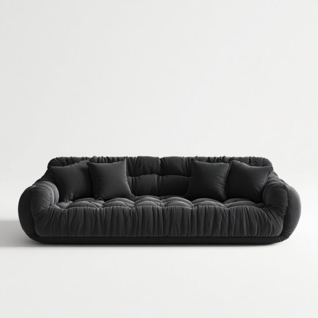 Canapé droit en tissu plissé noir-Vanesa Furniture