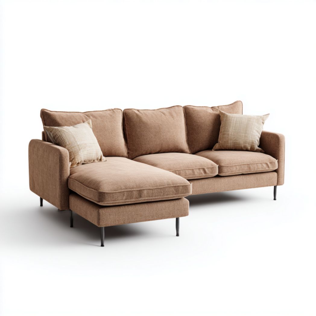 Canapé modulable angle gauche en tissu beige clair-Vanesa Furniture