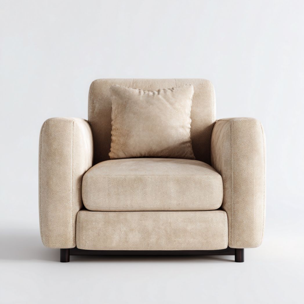 Fauteuil en tissu polyester beige avec structure en acier noir-Vanesa Furniture