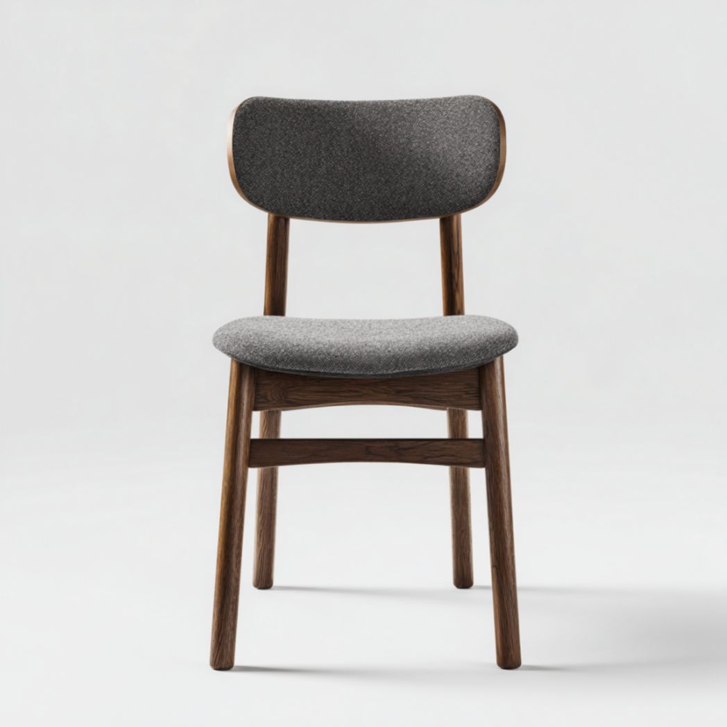 Chaise en bois de noyer avec assise et dossier en tissu gris-Vanesa Furniture