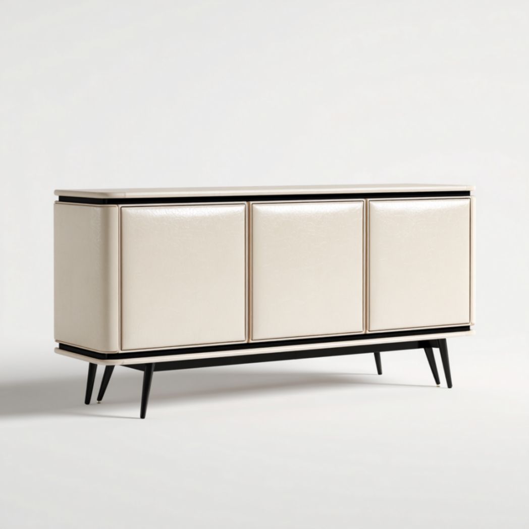 Meuble de rangement avec revêtement synthétique blanc cassé et pieds en métal-Vanesa Furniture