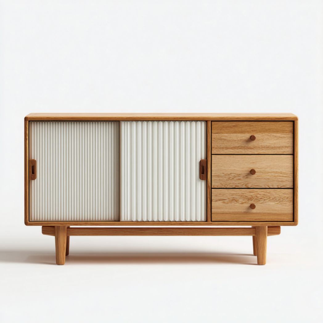 Meuble de rangement avec panneaux rainurés et structure en bois-Vanesa Furniture