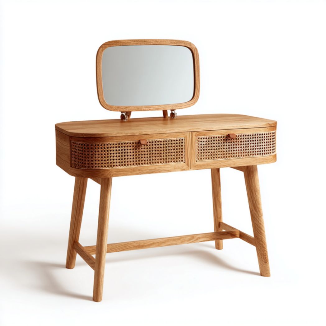 Coiffeuse avec miroir et tiroirs, structure en panneaux pressés avec placage chêne-Medallion Furniture