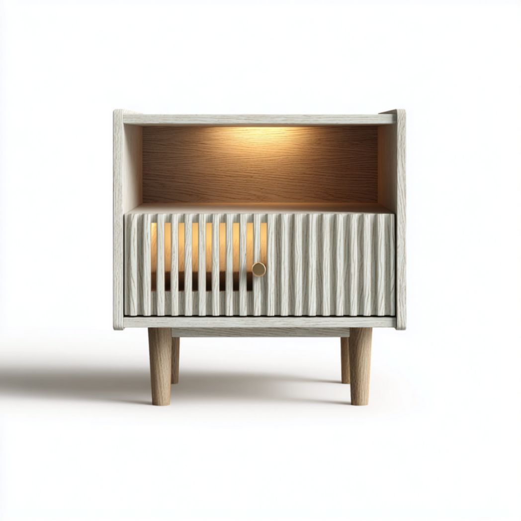 Table de chevet avec éclairage intégré et porte, finition bois clair-Medallion Furniture