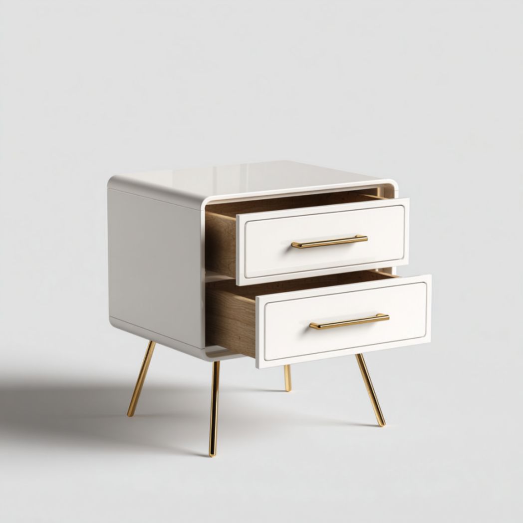 Table de chevet blanche à deux tiroirs avec pieds métalliques-Medallion Furniture