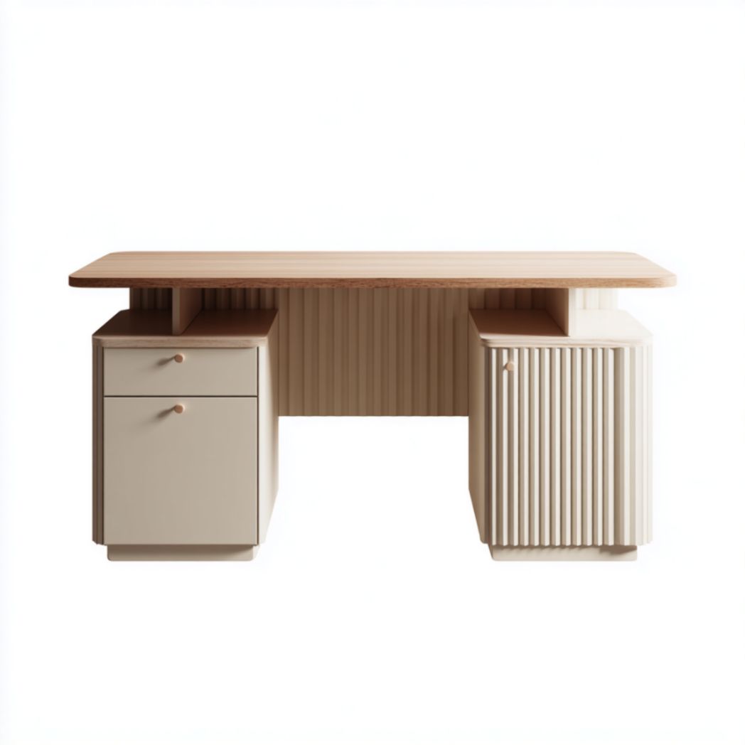 Bureau avec rangements en panneaux de bois et plateau en bois-Medallion Furniture