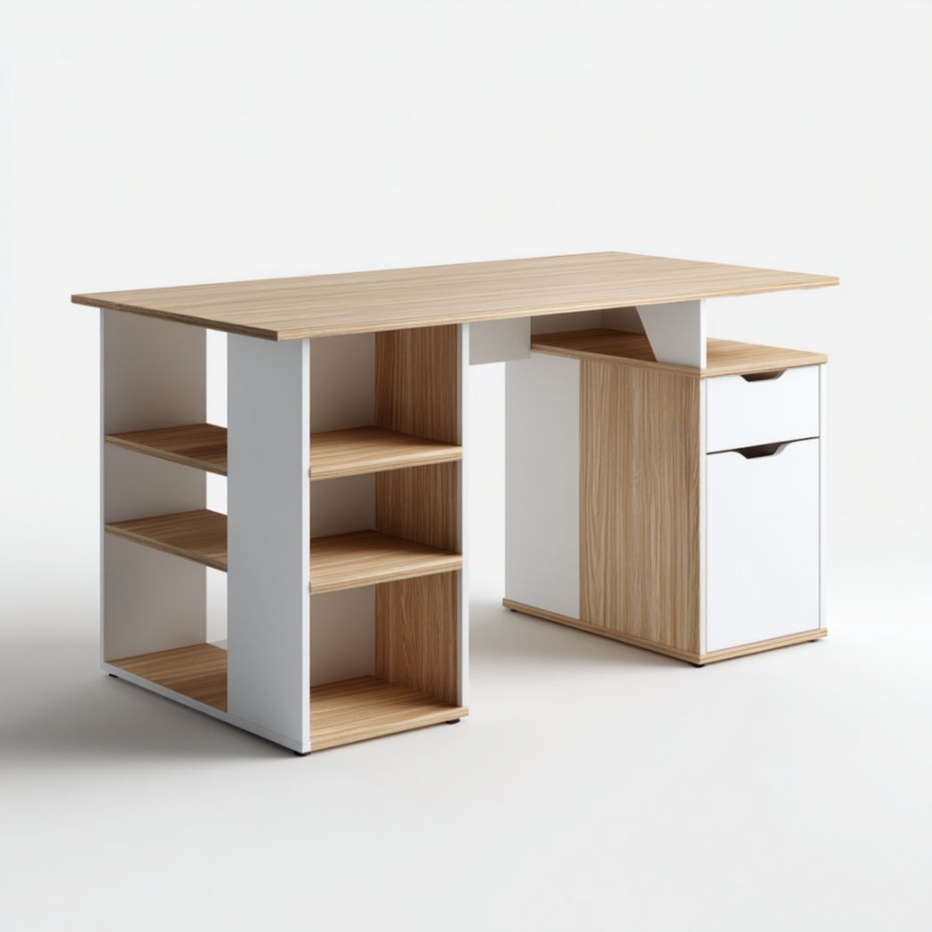 Bureau d'angle en chêne blanc avec étagères et tiroirs-Medallion Furniture