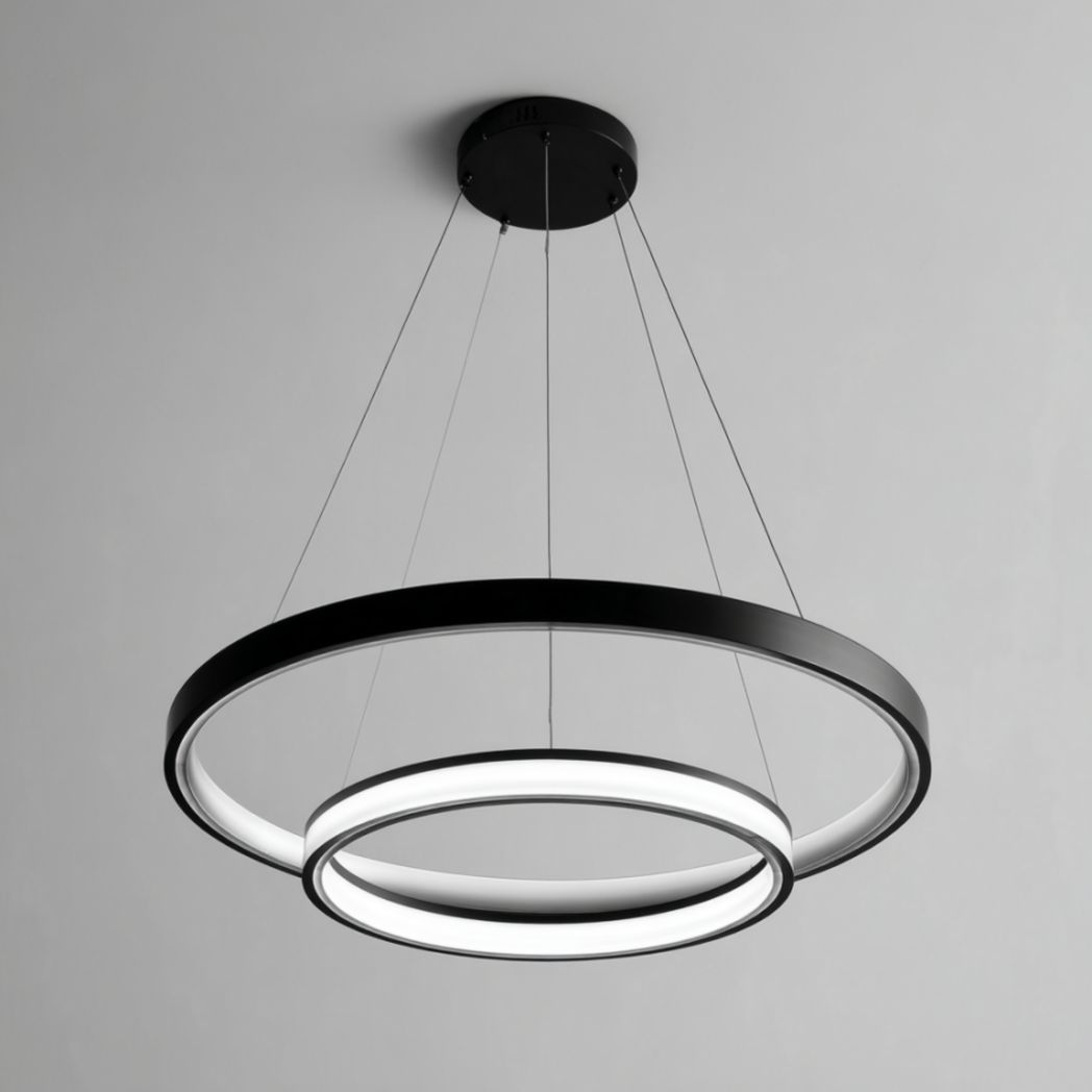 Suspension à anneaux lumineux en aluminium et diffuseur acrylique-Medallion Furniture