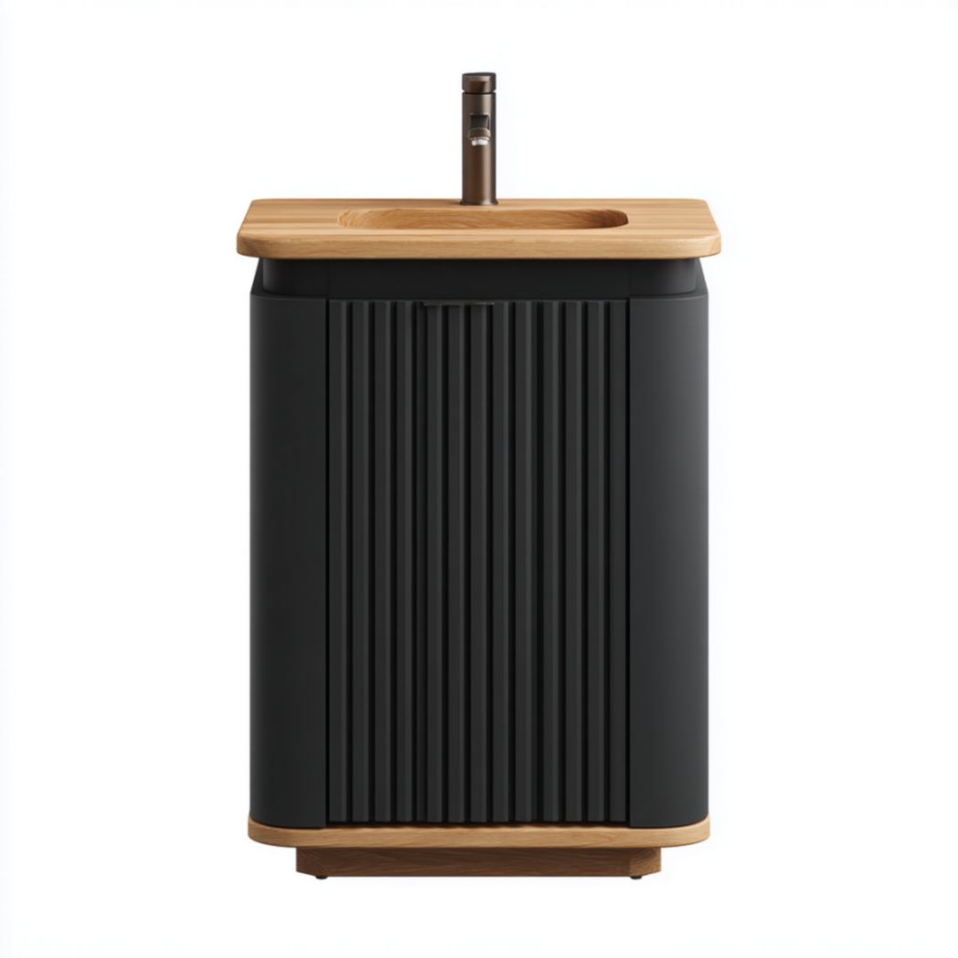 Meuble de salle de bain simple vasque en chêne massif peint noir avec plan en chêne et vasque intégrée en céramique-Medallion Furniture