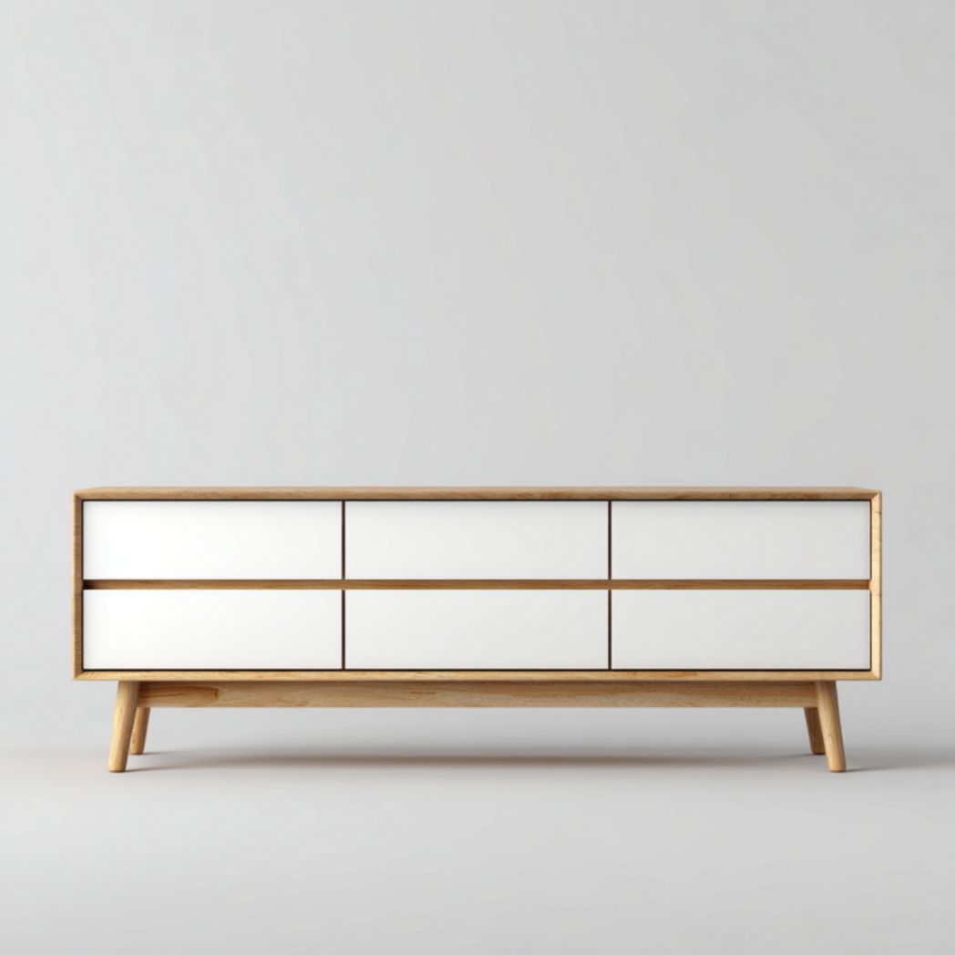 Meuble TV avec structure en bois massif et panneaux peints blancs-Medallion Furniture