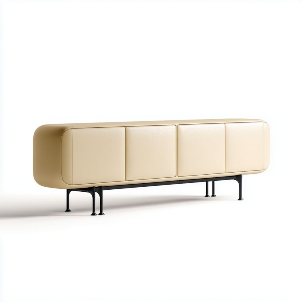 Meuble de rangement avec revêtement synthétique beige et pieds en métal-Medallion Furniture