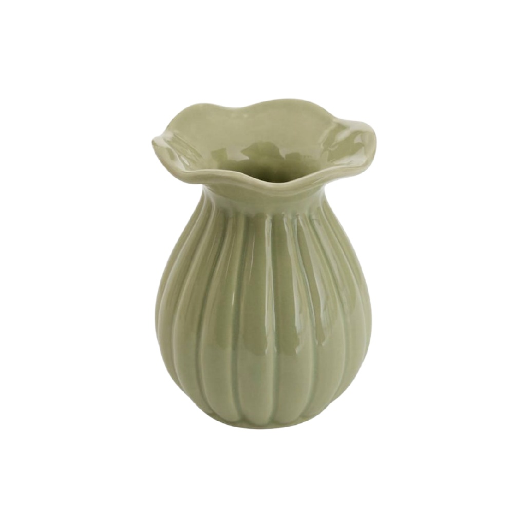 Petit Vase Corolle en Céramique Émaillée - Vert Amande-woodoli
